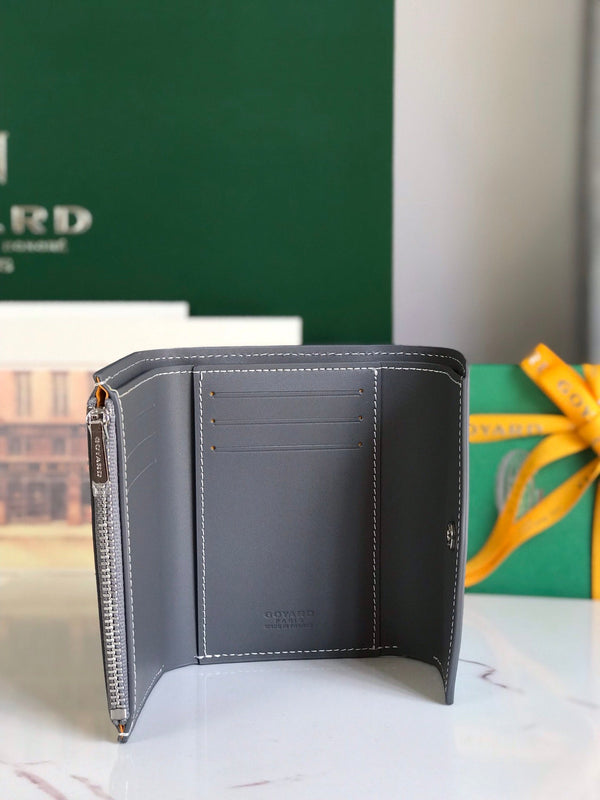 PORTAFOGLIO SAINT-GABRIEL 12 IN PELLE DI VITELLO GRIGIA E TELA GOYARDINE