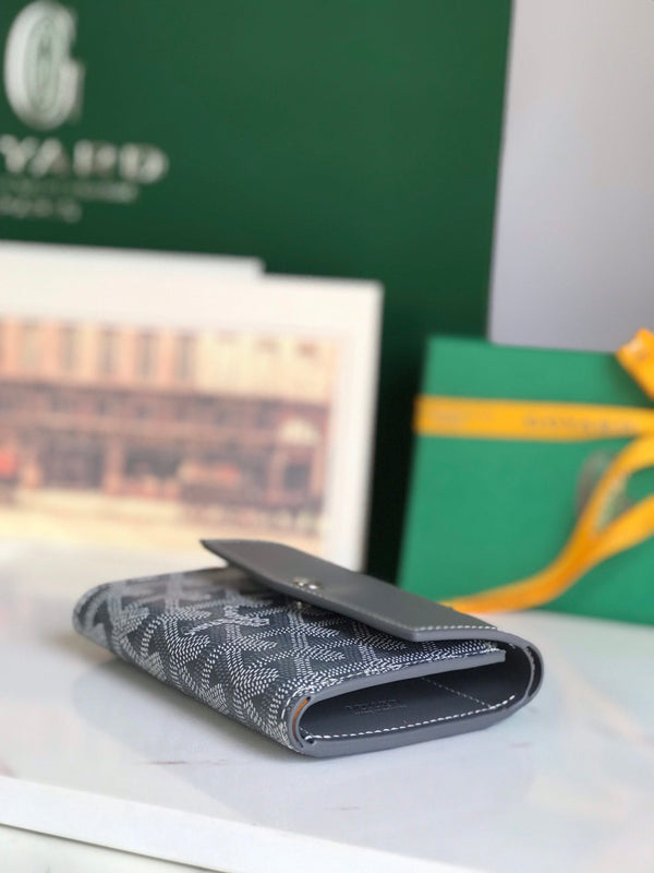 PORTAFOGLIO SAINT-GABRIEL 12 IN PELLE DI VITELLO GRIGIA E TELA GOYARDINE