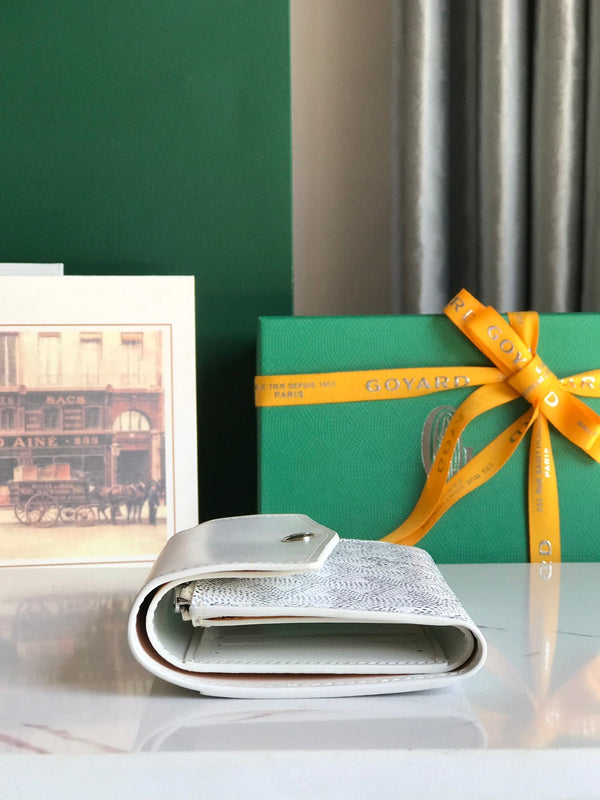 PORTAFOGLIO SAINT-GABRIEL 12 IN PELLE DI VITELLO BIANCA E TELA GOYARDINE