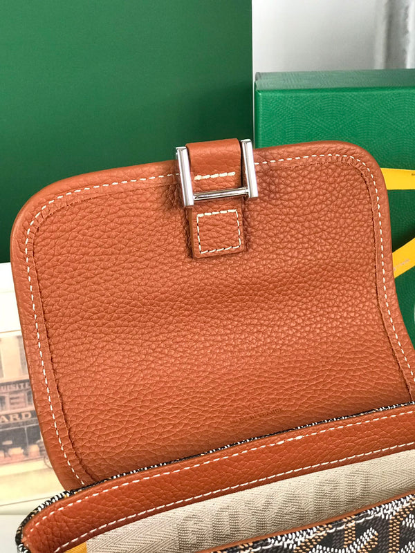 GRAND BLEU 16 IN TELA GOYARDINE NERA E PELLE DI AGNELLO MARRONE CHIARO