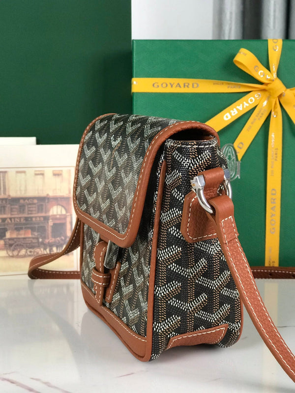 GRAND BLEU 16 IN TELA GOYARDINE NERA E PELLE DI AGNELLO MARRONE CHIARO