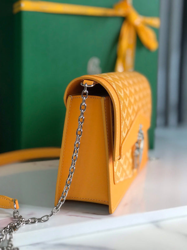 BORSA DUCHESSE MARIE-CAROLINE 25 IN TELA GOYARDINE GIALLA E PELLE DI VITELLO LISCIA