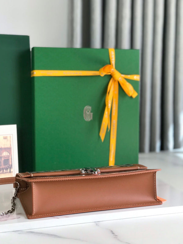 BORSA DUCHESSE MARIE-CAROLINE 25 IN TELA GOYARDINE NERA E PELLE DI VITELLO LISCIA COLOR TAN