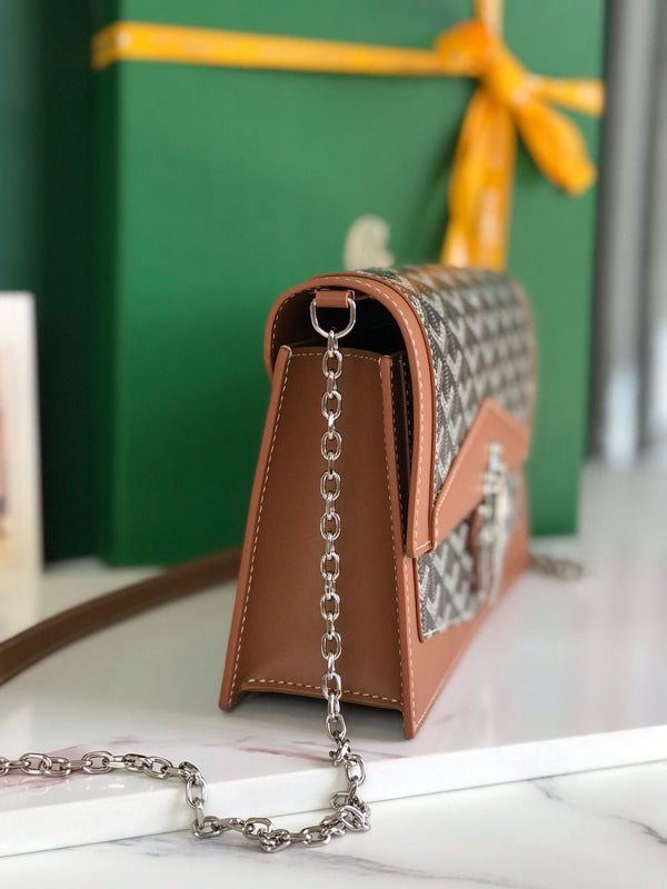 BORSA DUCHESSE MARIE-CAROLINE 25 IN TELA GOYARDINE NERA E PELLE DI VITELLO LISCIA COLOR TAN