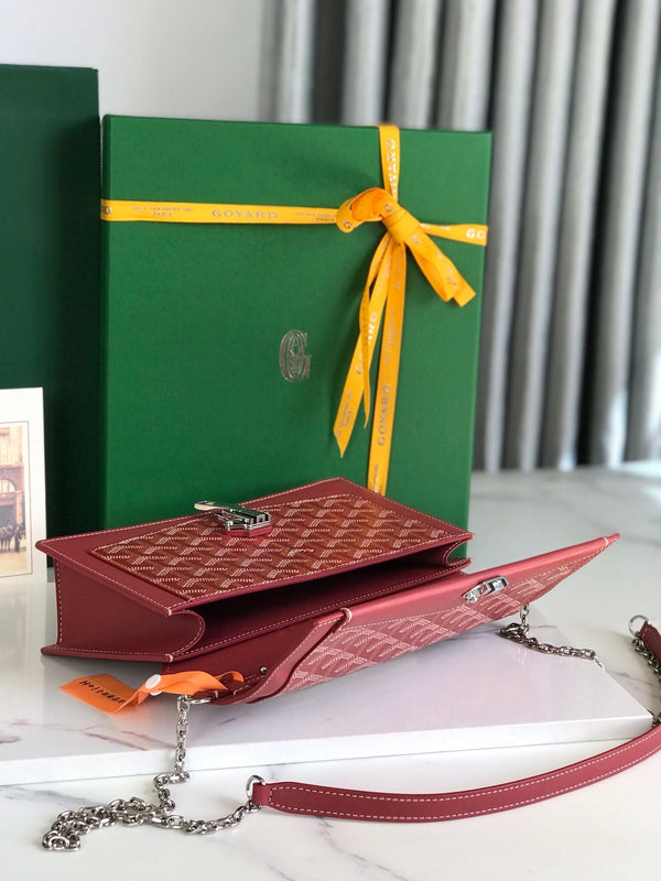 BORSA DUCHESSE MARIE-CAROLINE 25 IN TELA GOYARDINE ROSSA E PELLE DI VITELLO LISCIA