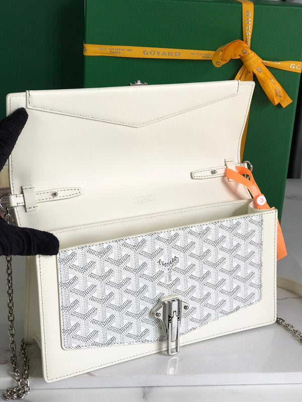 BORSA DUCHESSE MARIE-CAROLINE 25 IN TELA GOYARDINE BIANCA E PELLE DI VITELLO LISCIA