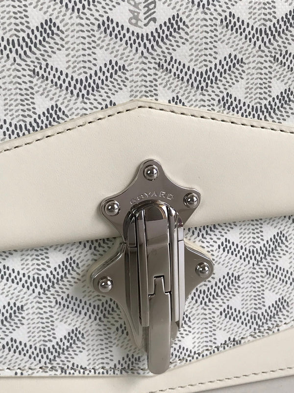 BORSA DUCHESSE MARIE-CAROLINE 25 IN TELA GOYARDINE BIANCA E PELLE DI VITELLO LISCIA