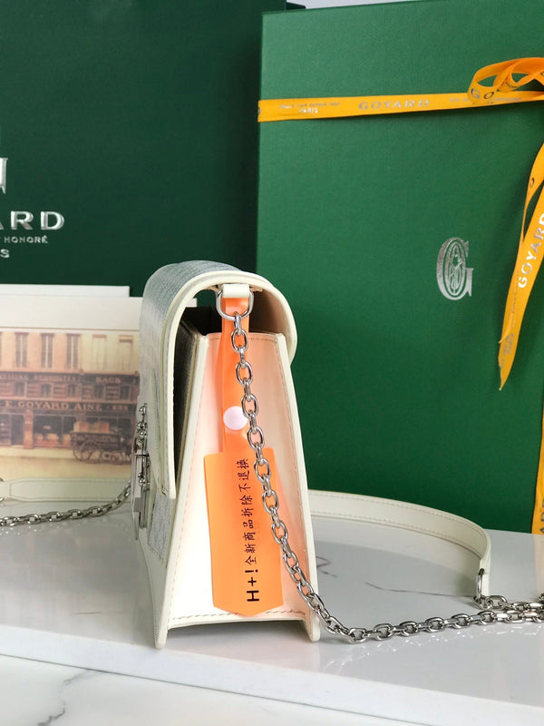 BORSA DUCHESSE MARIE-CAROLINE 25 IN TELA GOYARDINE BIANCA E PELLE DI VITELLO LISCIA