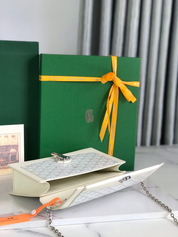 BORSA DUCHESSE MARIE-CAROLINE 25 IN TELA GOYARDINE BIANCA E PELLE DI VITELLO LISCIA