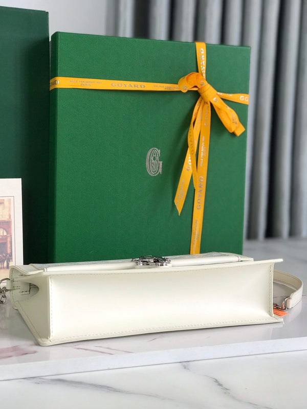 BORSA DUCHESSE MARIE-CAROLINE 25 IN TELA GOYARDINE BIANCA E PELLE DI VITELLO LISCIA