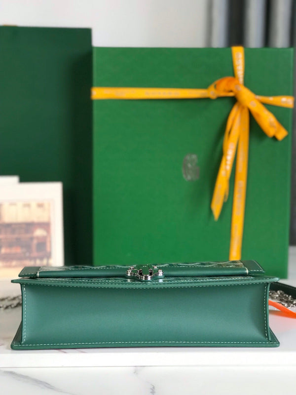 BORSA DUCHESSE MARIE-CAROLINE 25 IN TELA GOYARDINE VERDE E PELLE DI VITELLO LISCIA