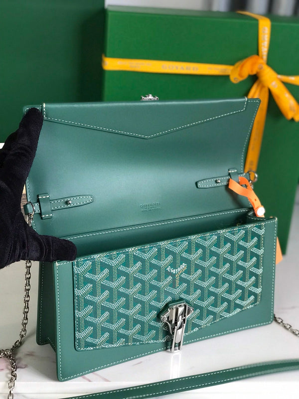 BORSA DUCHESSE MARIE-CAROLINE 25 IN TELA GOYARDINE VERDE E PELLE DI VITELLO LISCIA