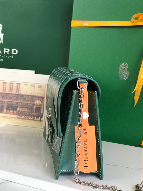 BORSA DUCHESSE MARIE-CAROLINE 25 IN TELA GOYARDINE VERDE E PELLE DI VITELLO LISCIA