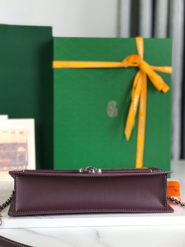 BORSA DUCHESSE MARIE-CAROLINE 25 IN TELA GOYARDINE ROSSO VINO E PELLE DI VITELLO LISCIA