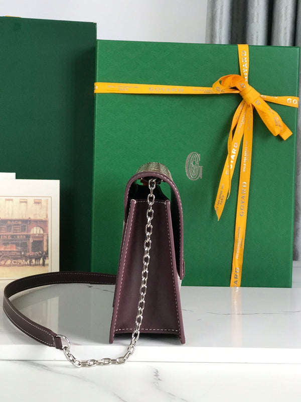 BORSA DUCHESSE MARIE-CAROLINE 25 IN TELA GOYARDINE ROSSO VINO E PELLE DI VITELLO LISCIA