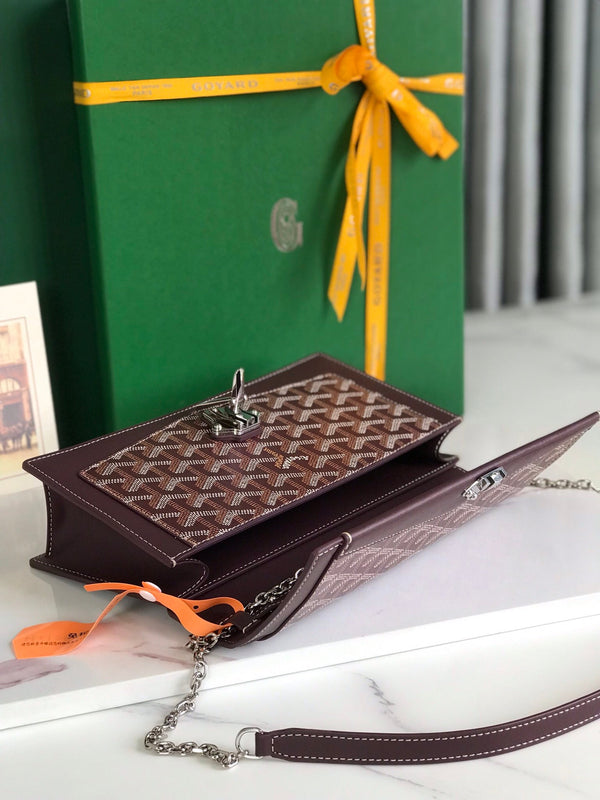 BORSA DUCHESSE MARIE-CAROLINE 25 IN TELA GOYARDINE ROSSO VINO E PELLE DI VITELLO LISCIA