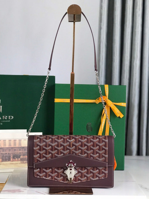 BORSA DUCHESSE MARIE-CAROLINE 25 IN TELA GOYARDINE ROSSO VINO E PELLE DI VITELLO LISCIA