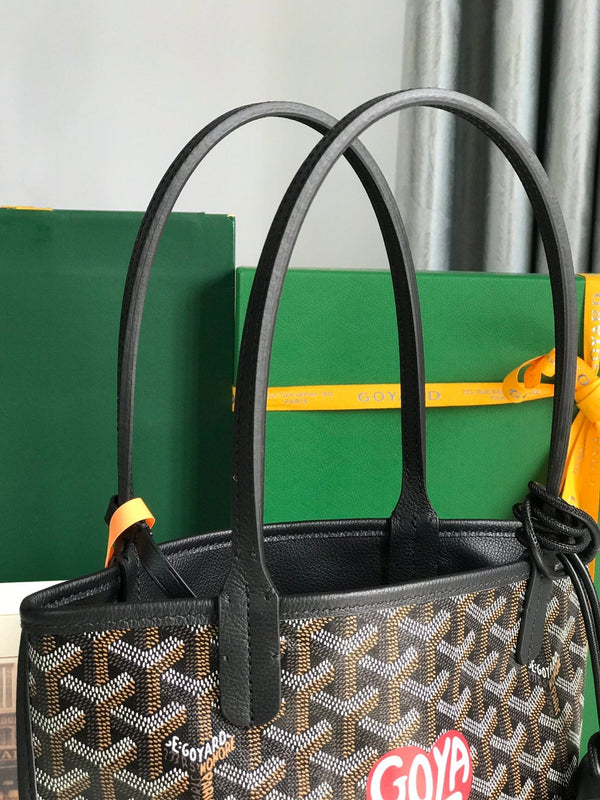 ANJOU MINI BAG 20 IN BLACK CALFSKIN AND GOYARDINE CANVAS