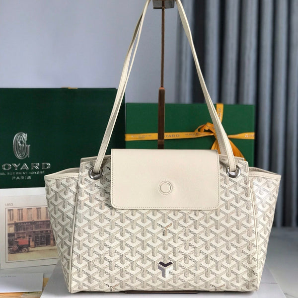 BORSA ROUETTE SOUPLE 30 IN TELA GOYARDINE BIANCA E PELLE DI VITELLO