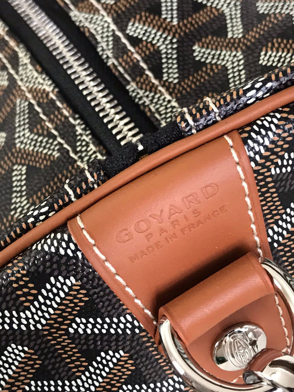 BOSTON 50 BAG IN BLACK GOYARDINE CANVAS AND TAN CALFSKIN TRIM