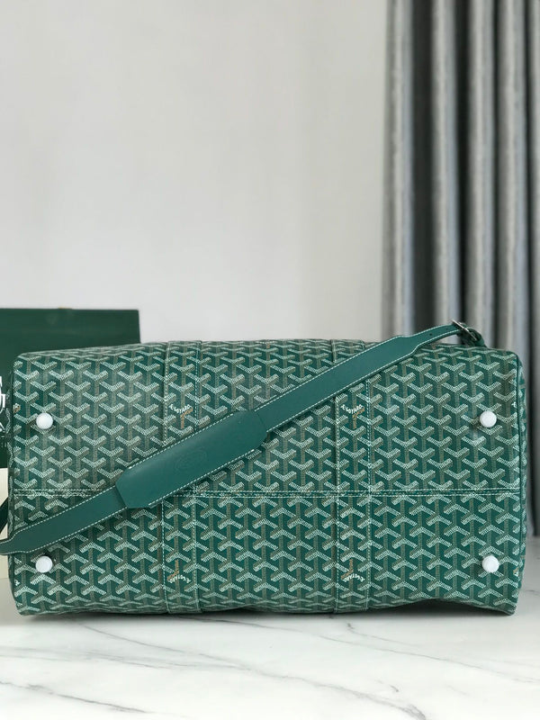 BOSTON 50 BAG IN GREEN GOYARDINE CANVAS AND CALFSKIN TRIM