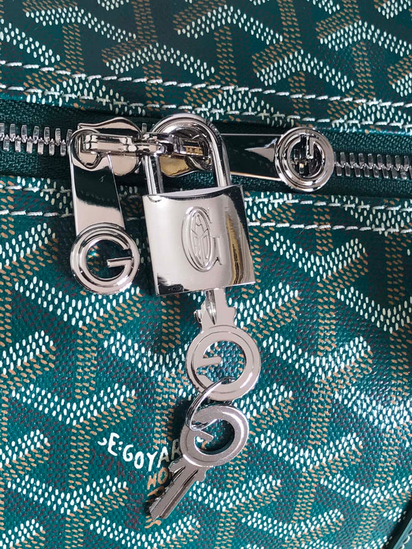 BOSTON 50 BAG IN GREEN GOYARDINE CANVAS AND CALFSKIN TRIM