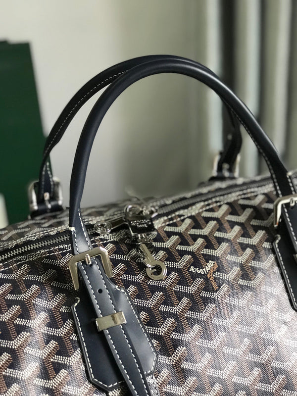 BOSTON 50 BAG IN NAVY BLUE GOYARDINE CANVAS AND CALFSKIN TRIM