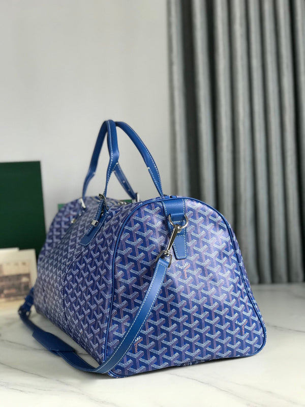 BORSA BOSTON 50 IN TELA GOYARDINE BLU ZAFFIRO E FINITURE IN PELLE DI VITELLO
