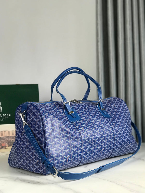 BORSA BOSTON 50 IN TELA GOYARDINE BLU ZAFFIRO E FINITURE IN PELLE DI VITELLO