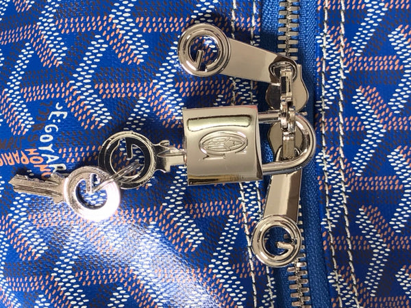 BORSA BOSTON 50 IN TELA GOYARDINE BLU ZAFFIRO E FINITURE IN PELLE DI VITELLO