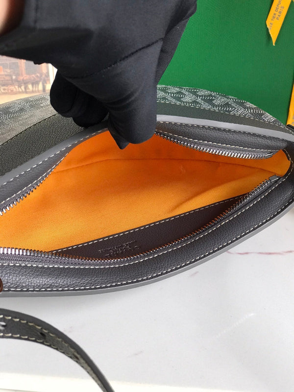 BORSA HIRONDELLE 25 IN AGNELLO GRIGIO E TELA GOYARDINE