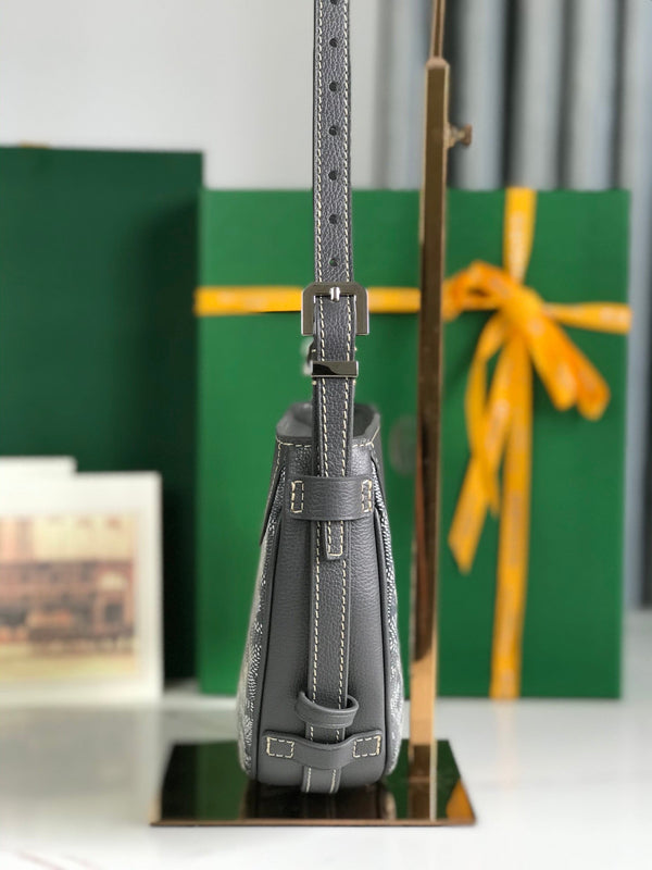 BORSA HIRONDELLE 25 IN AGNELLO GRIGIO E TELA GOYARDINE