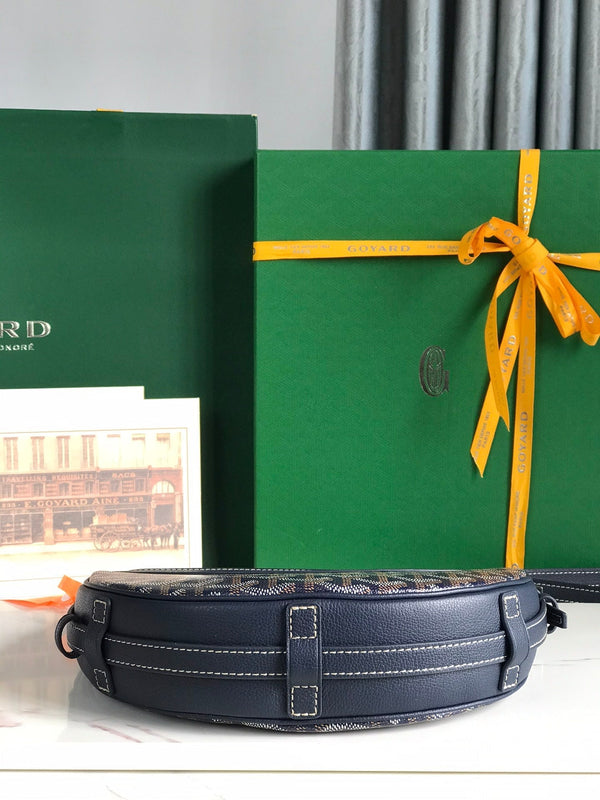 BORSA HIRONDELLE 25 IN AGNELLO BLU NAVY E TELA GOYARDINE