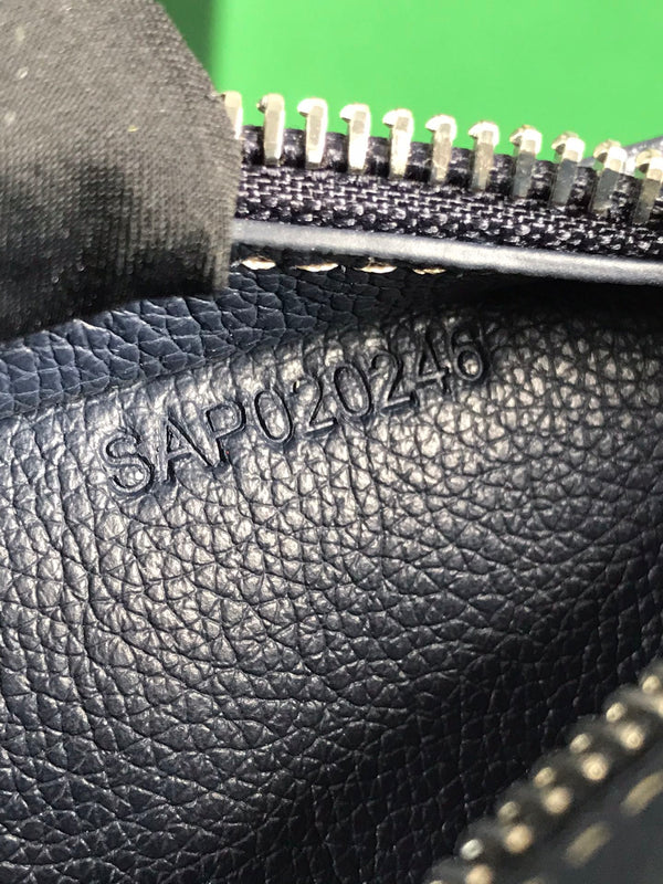 BORSA HIRONDELLE 25 IN AGNELLO BLU NAVY E TELA GOYARDINE