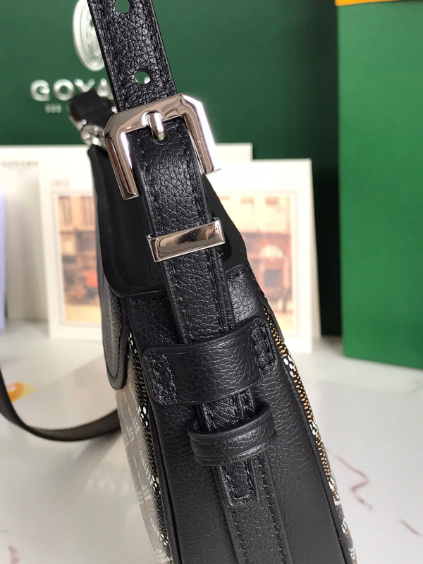 BORSA HIRONDELLE 25 IN PELLE DI AGNELLO NERA E TELA GOYARDINE