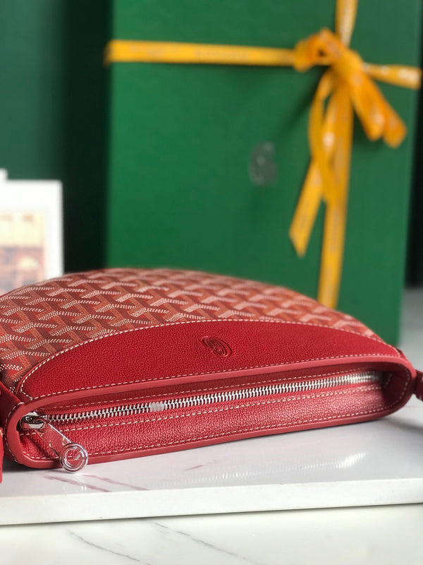 BORSA HIRONDELLE 25 IN PELLE DI AGNELLO ROSSA CLASSICA E TELA GOYARDINE