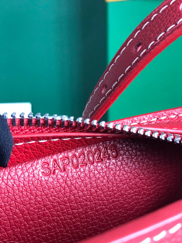 BORSA HIRONDELLE 25 IN PELLE DI AGNELLO ROSSA CLASSICA E TELA GOYARDINE