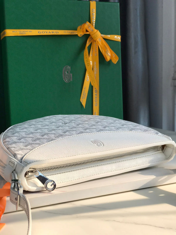 BORSA HIRONDELLE 25 IN AGNELLO BIANCO E TELA GOYARDINE