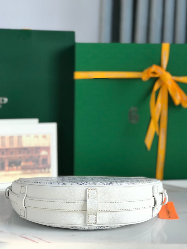 BORSA HIRONDELLE 25 IN AGNELLO BIANCO E TELA GOYARDINE