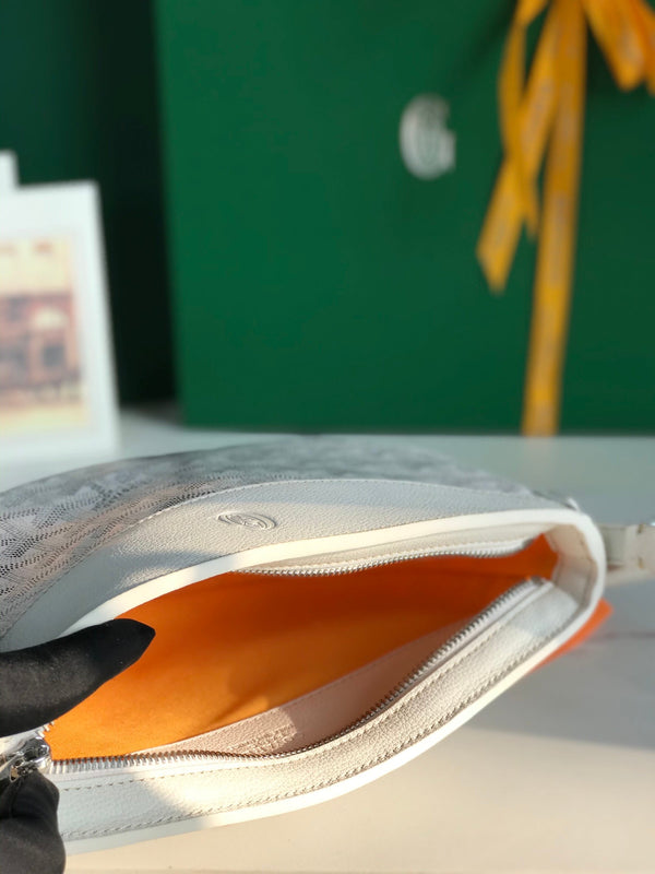 BORSA HIRONDELLE 25 IN AGNELLO BIANCO E TELA GOYARDINE