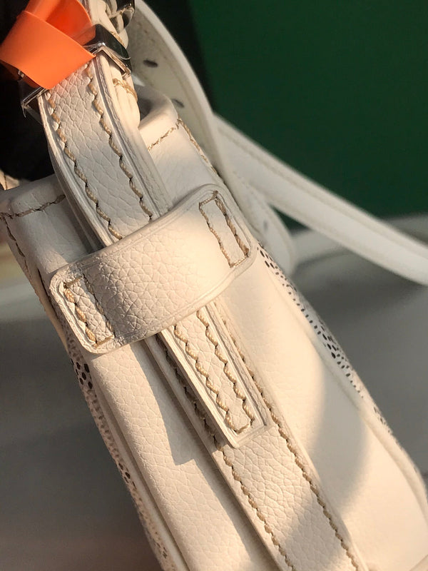 BORSA HIRONDELLE 25 IN AGNELLO BIANCO E TELA GOYARDINE