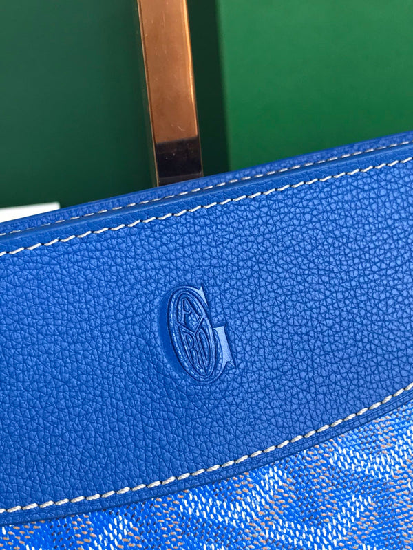 HIRONDELLE BAG 25 IN SAPPHIRE BLUE LAMBSKIN AND GOYARDINE CANVAS