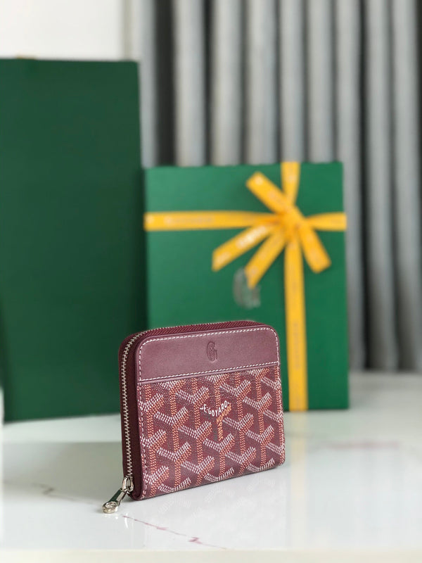 PORTAFOGLIO MINI MATIGNON 11 IN TELA GOYARDINE ROSSO VINO E PELLE DI VITELLO