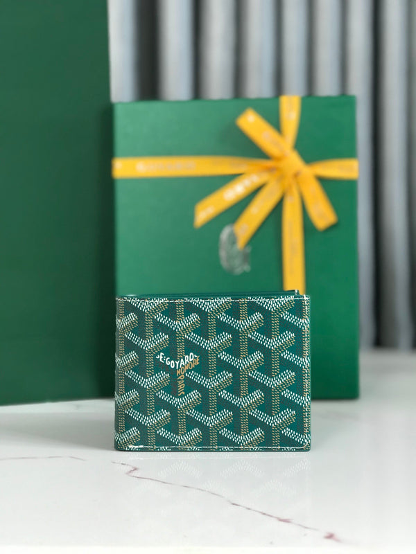 Goyard Victoire Wallet 11cm Green Canvas & Cafskin