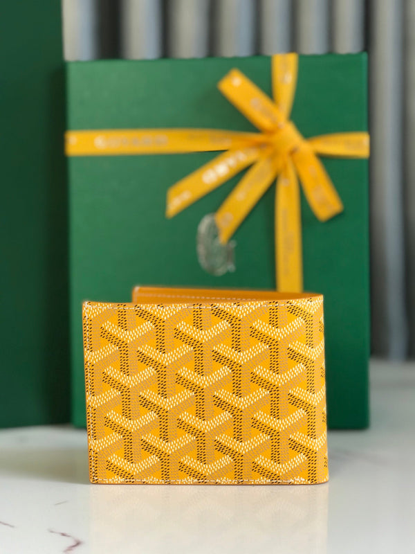 Goyard Victoire Wallet 11cm Yellow Canvas & Cafskin
