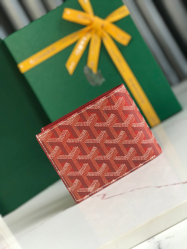 Goyard Victoire Wallet 11cm Red Canvas & Cafskin