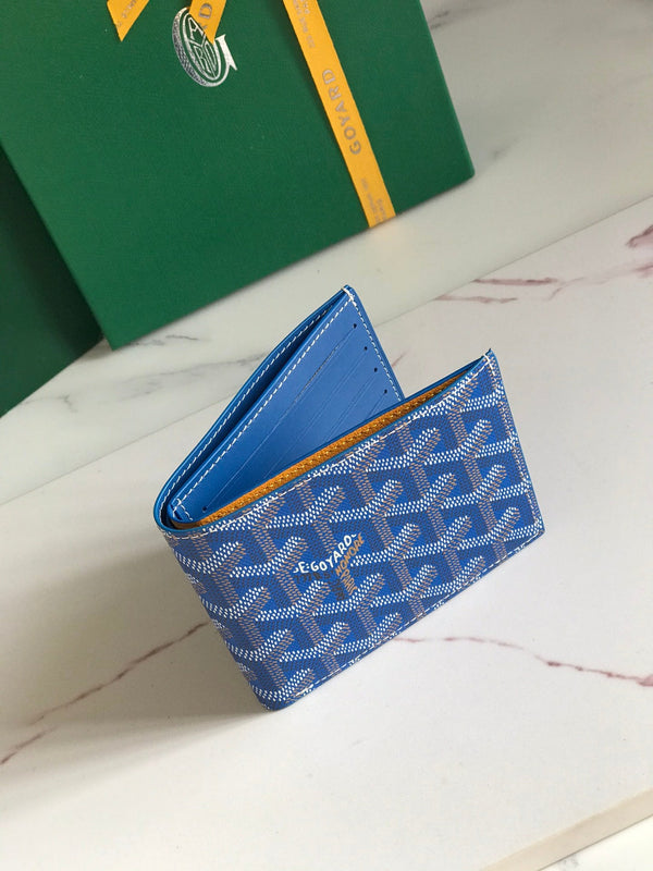 Goyard Victoire Wallet 11cm Blue Canvas & Cafskin