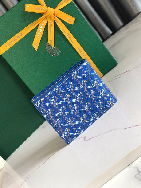 Goyard Victoire Wallet 11cm Blue Canvas & Cafskin