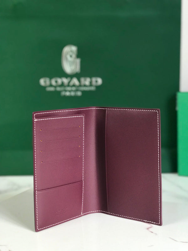 Custodia per passaporto Goyard Grenelle da 10 cm in tela bordeaux e pelle di vitello