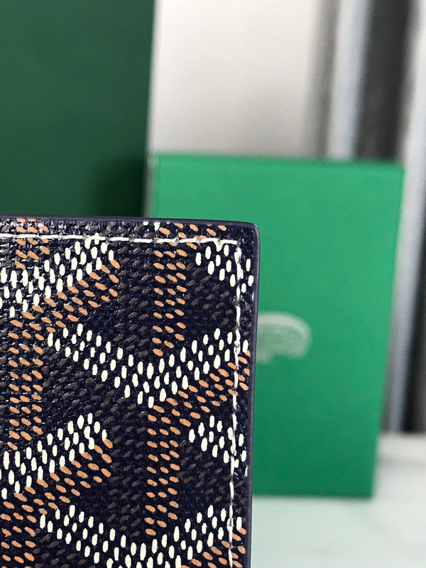 Goyard Grenelle Passport Cover 10cm Navy Blue Canvas & Cafskin